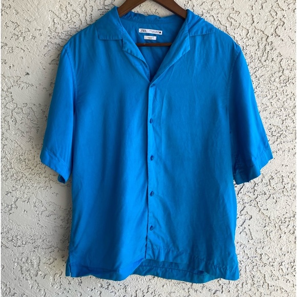 ZARA LIGHT BLUE LIGHTWEIGHT, LOOSE-FIT BUTTON UP Men’s Small - Picture 2 of 5